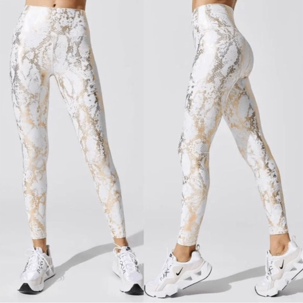Carbon38 White Snakeprint High-Waist Leggings